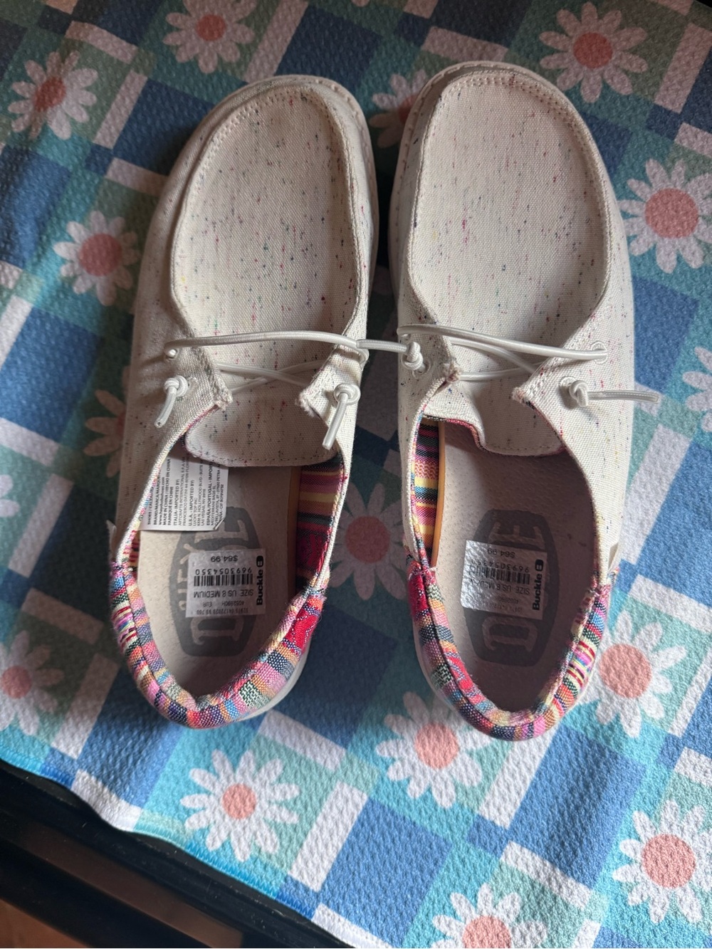 Women’s Hey Dudes Shoes in Cream with Multicolor Trim